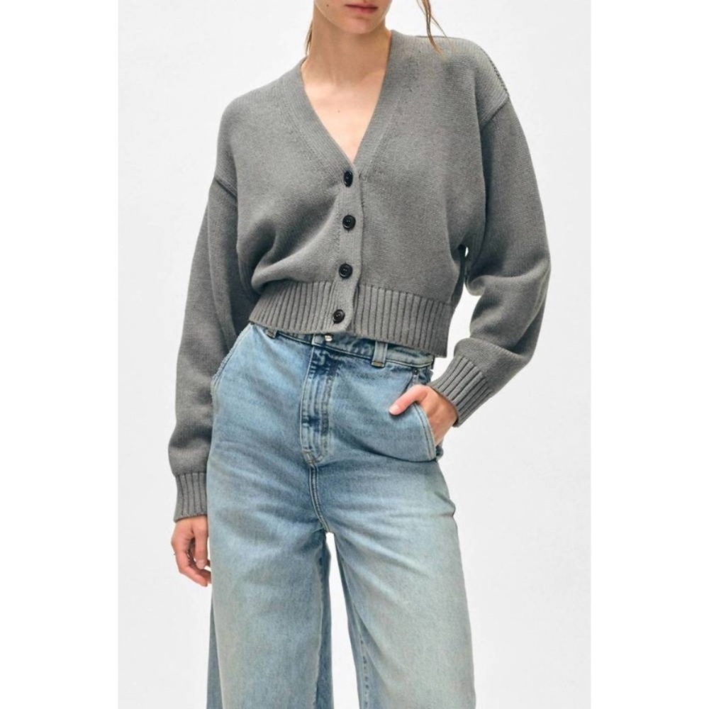 NWOT WHITE + WARREN organic cotton button cardigan in stone
